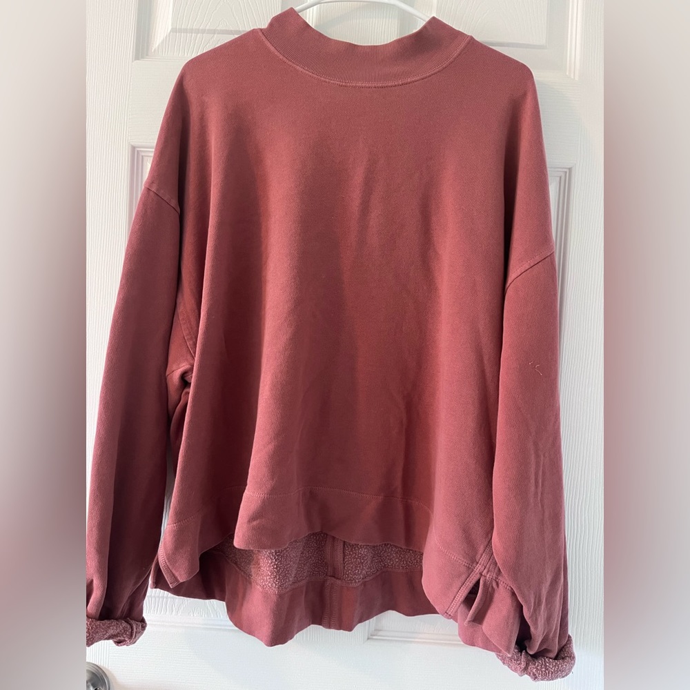 Pink Rolled Sleeve Loose Sweatshirt
